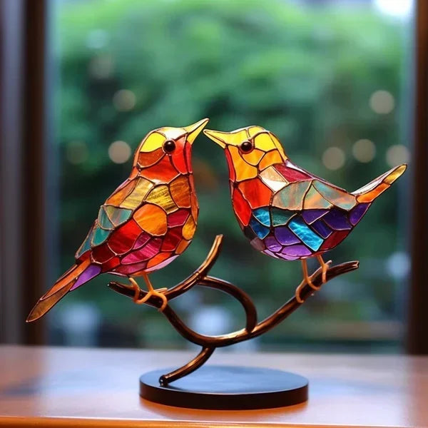 Stained Glass Bird Table Lamp with LED Decorative Light