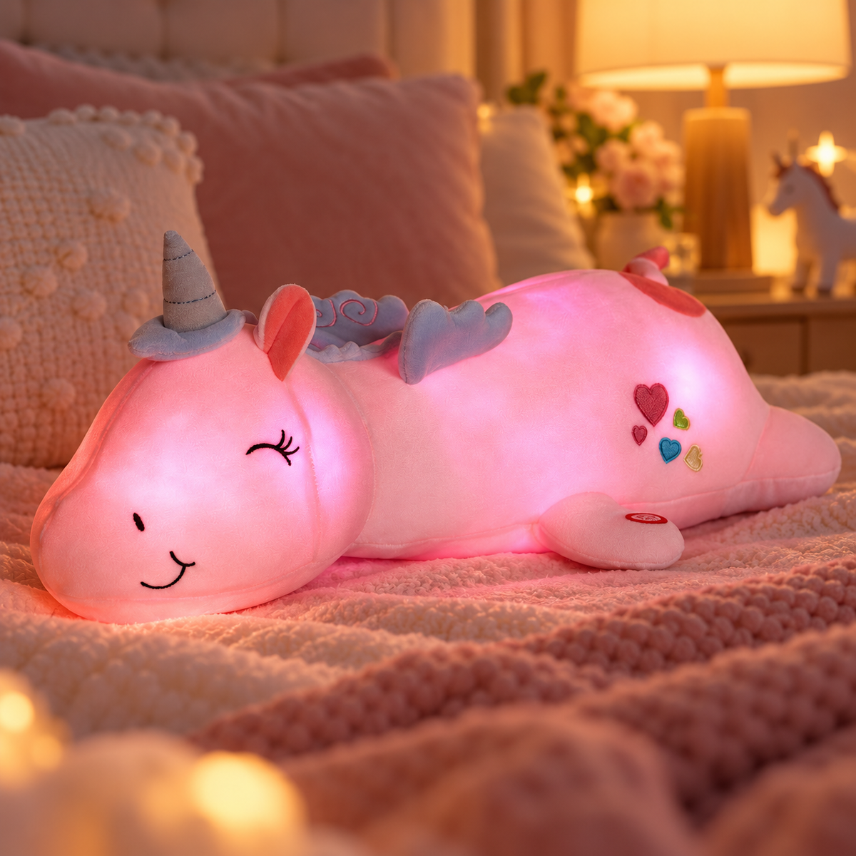 Light Up Unicorn Plush Toy Rainbow LED Cuddly Night Light for Kids