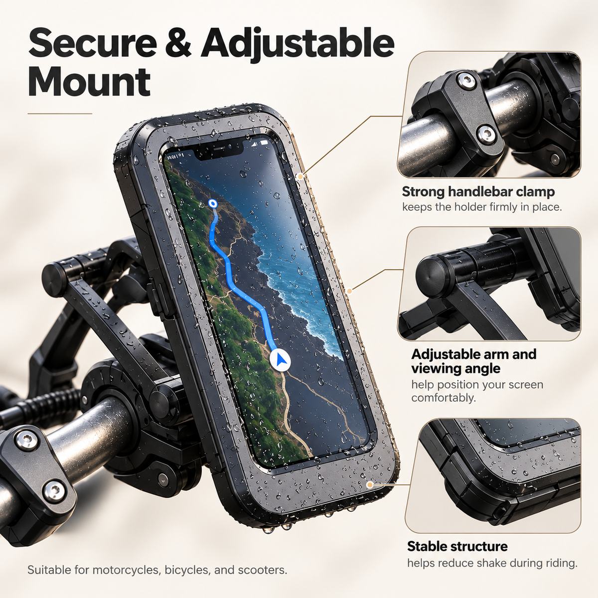Bike Phone Holder Waterproof Motorcycle Mount 360 Rotation Handlebar