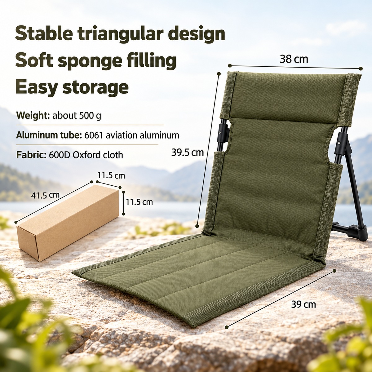 Portable Camping Ground Chair Foldable Stadium Seat with Backrest