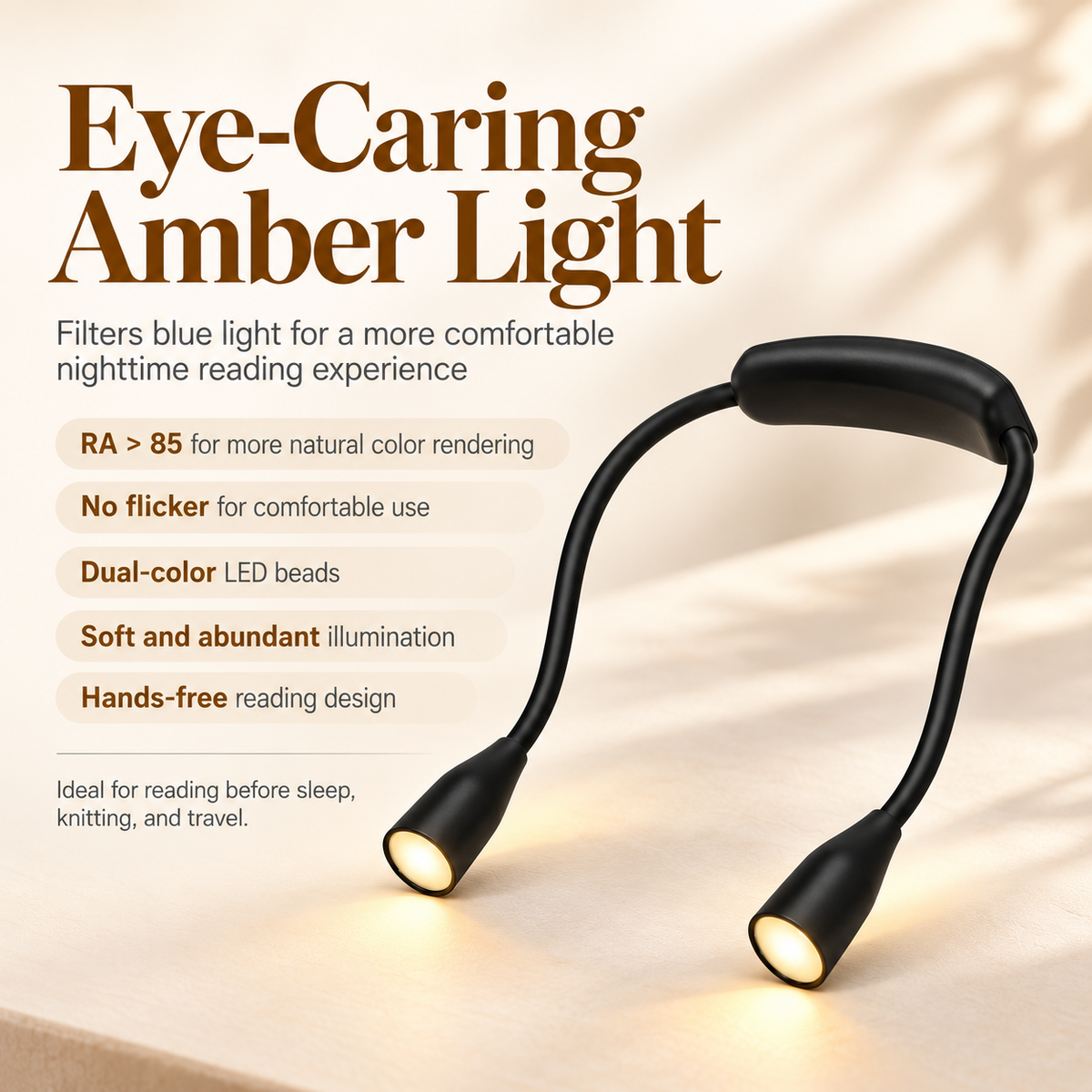 LED Neck Reading Light USB Rechargeable 3 Colours Dimmable Hands Free