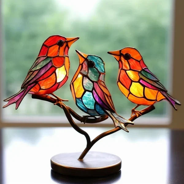 Stained Glass Bird Table Lamp with LED Decorative Light