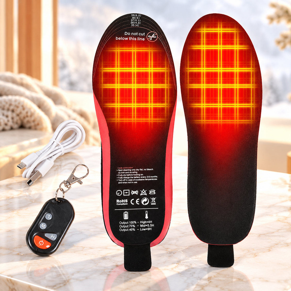 Rechargeable Heated Insoles Electric Foot Warmers Remote 3 Heat