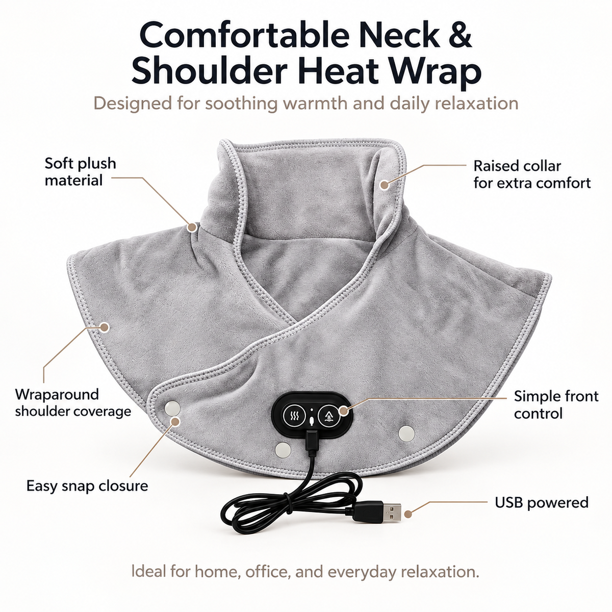 Heated Neck and Shoulder Massager USB Vibration Pad 3 Heat Timer