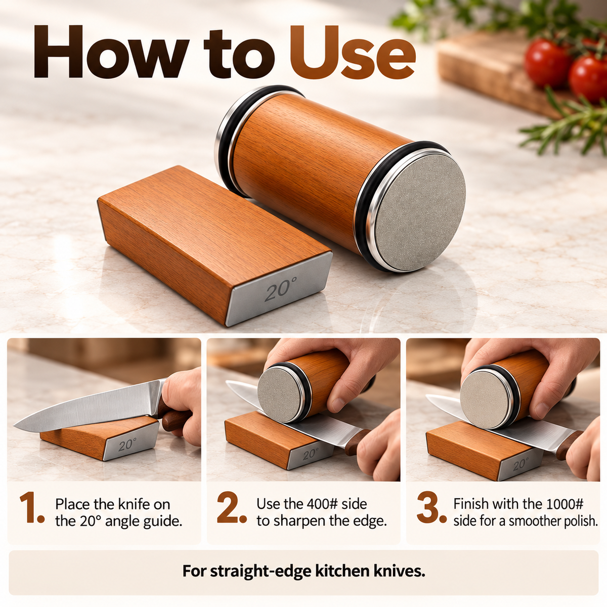 Diamond Sharpening Stone Set Magnetic Holder 15 and 20 Degree Knife