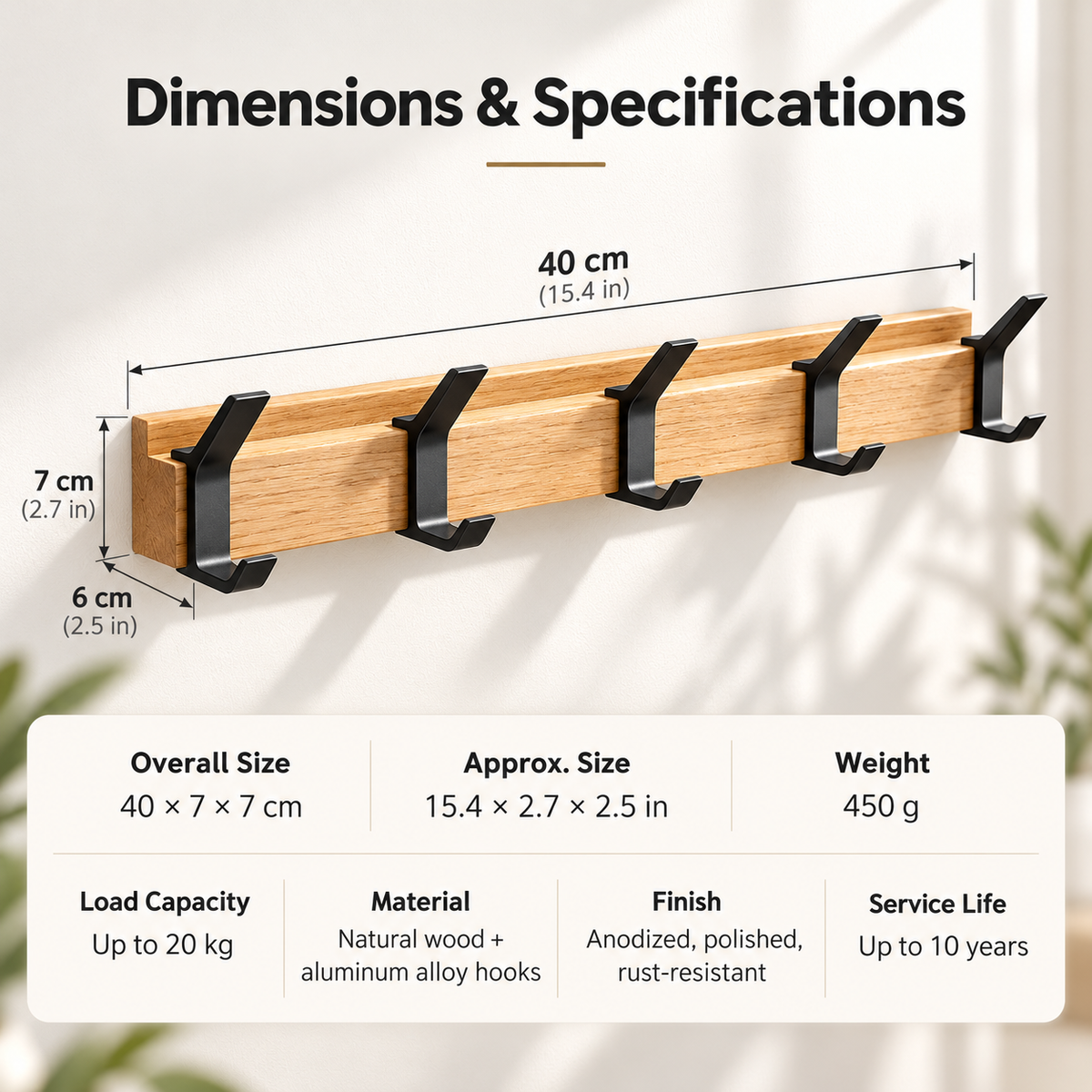 Wall Coat Rack Folding Double Hooks Wood Aluminium Scandi Design