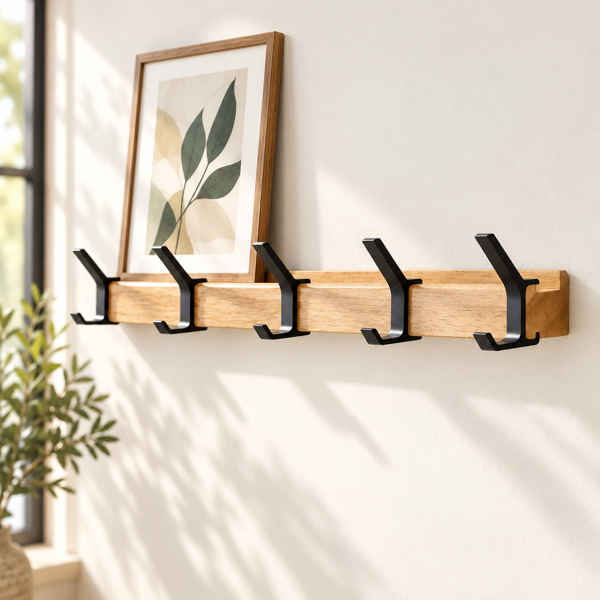 Wall Coat Rack Folding Double Hooks Wood Aluminium Scandi Design