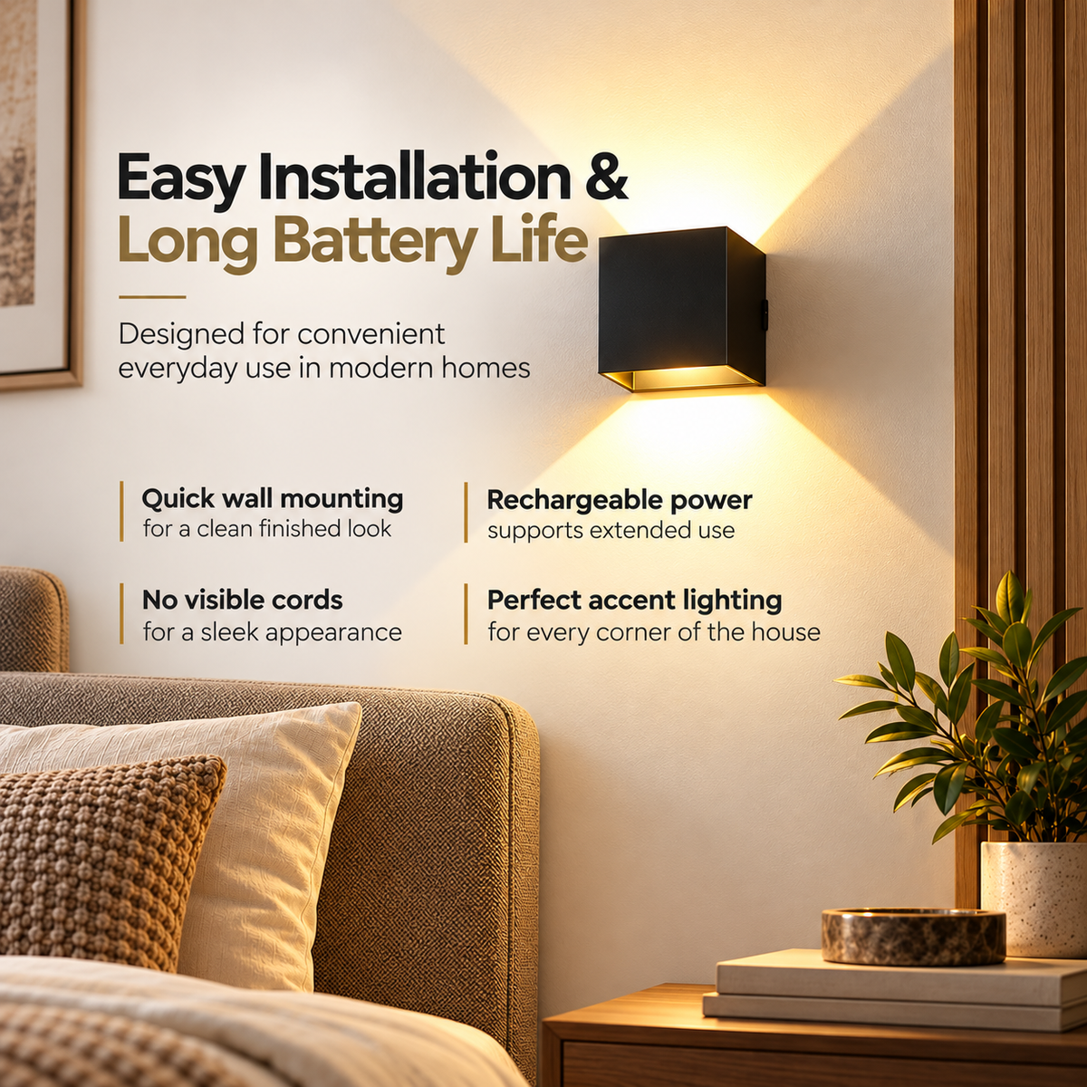 Cordless Wall Lamp Rechargeable LED Sconce Dimmable Touch Light