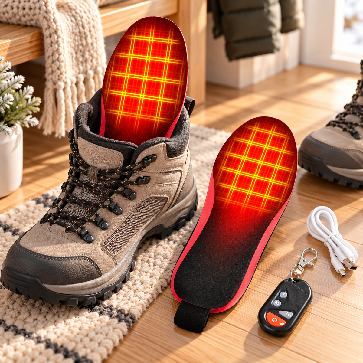 Rechargeable Heated Insoles Electric Foot Warmers Remote 3 Heat