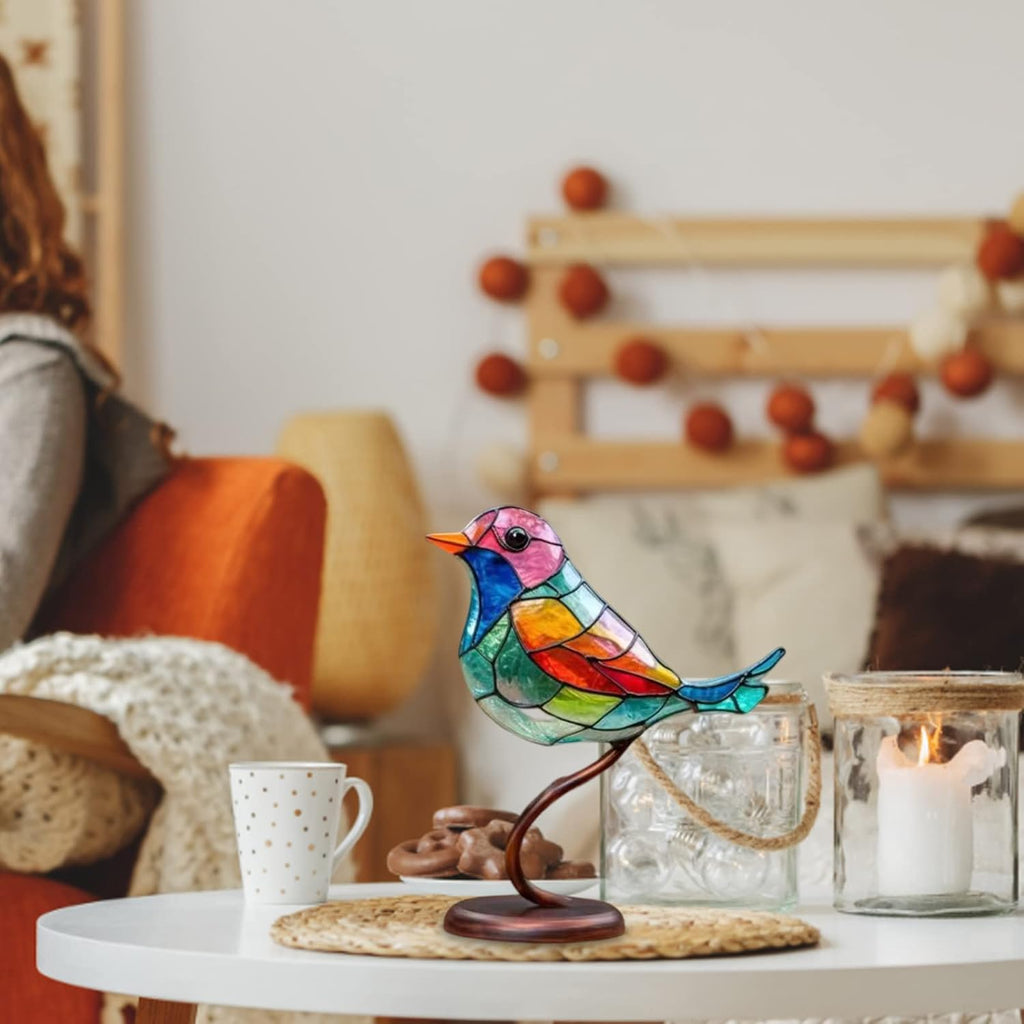 Stained Glass Bird Table Lamp with LED Decorative Light
