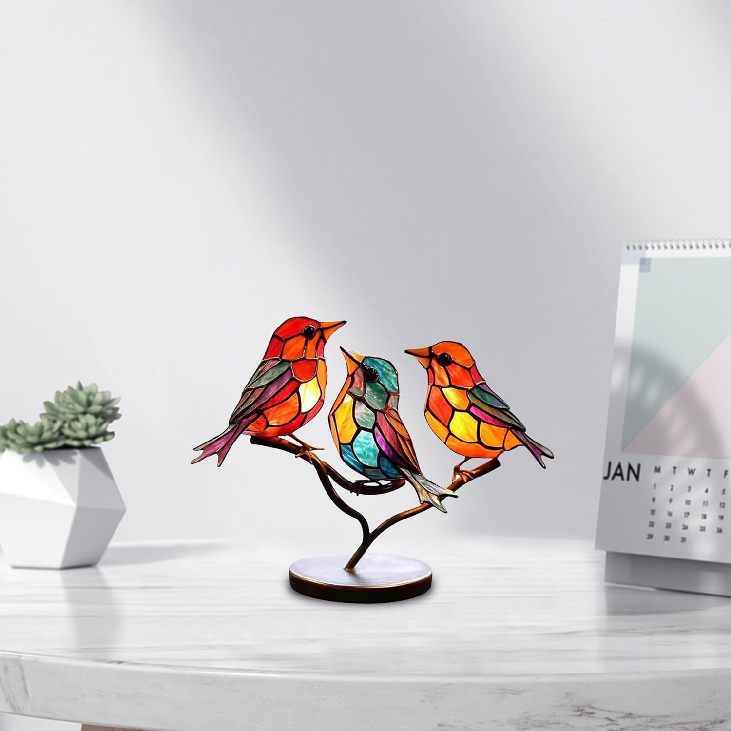 Stained Glass Bird Table Lamp with LED Decorative Light