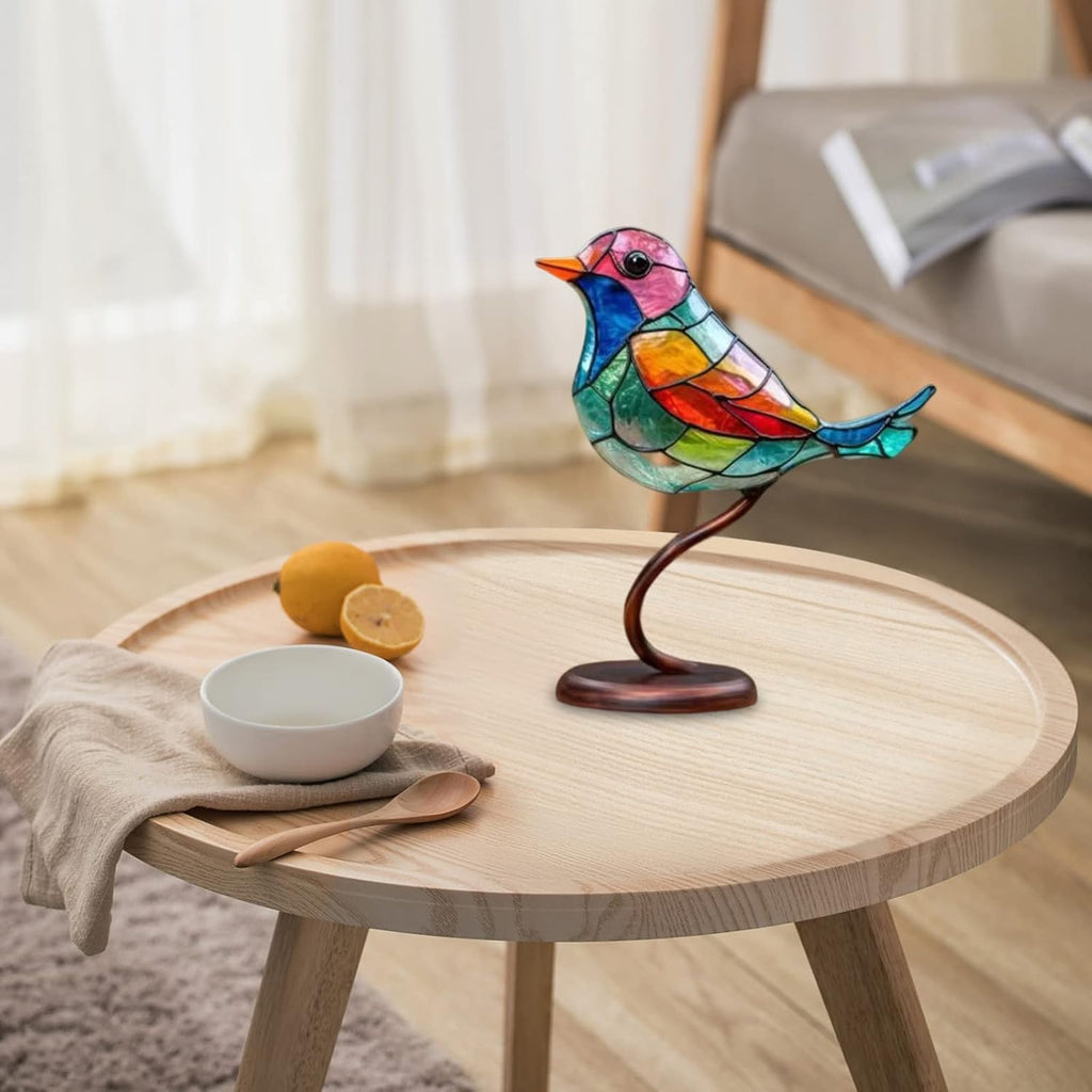 Stained Glass Bird Table Lamp with LED Decorative Light