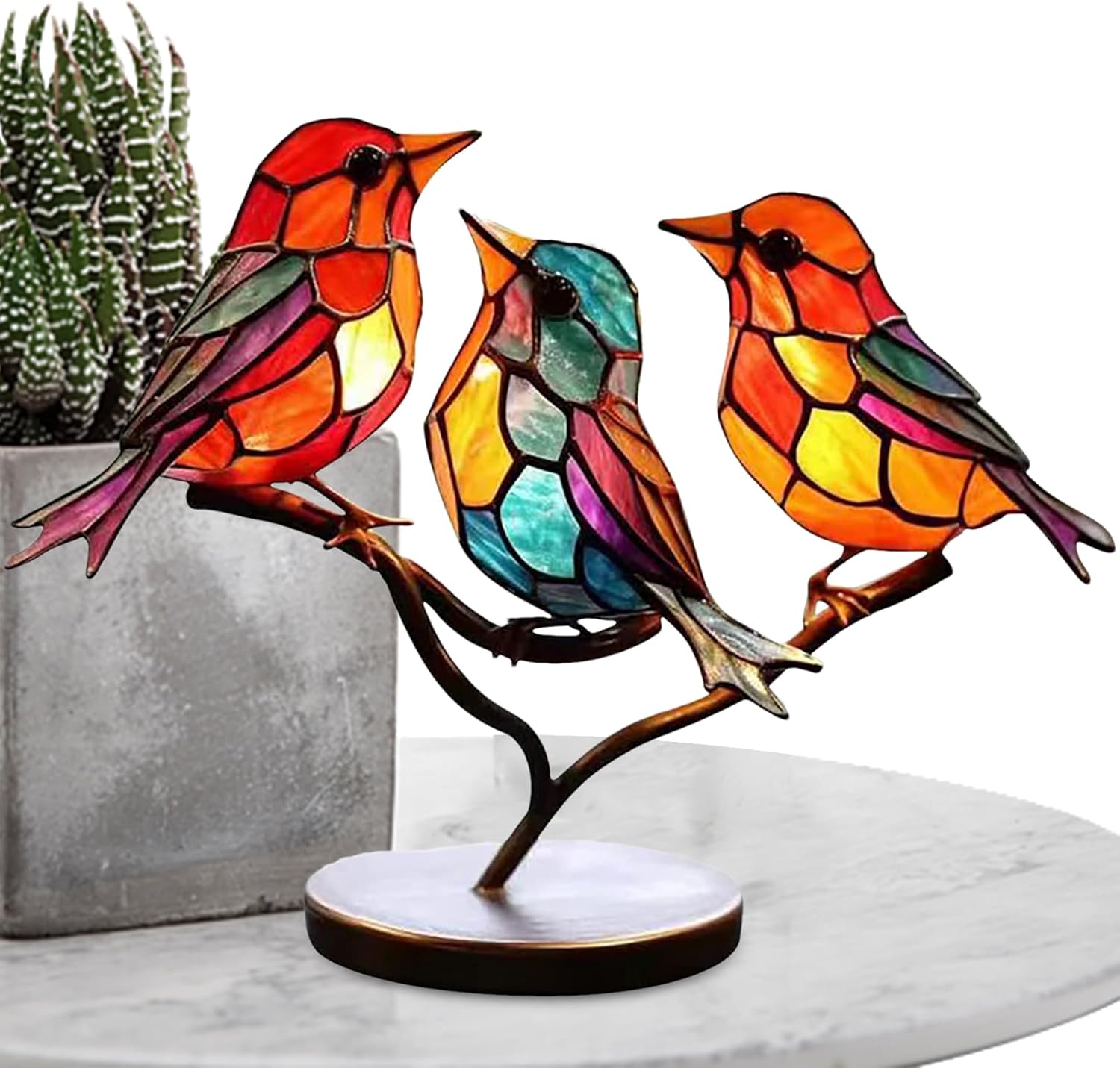 Stained Glass Bird Table Lamp with LED Decorative Light