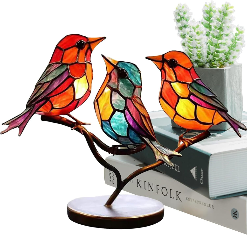 Stained Glass Bird Table Lamp with LED Decorative Light