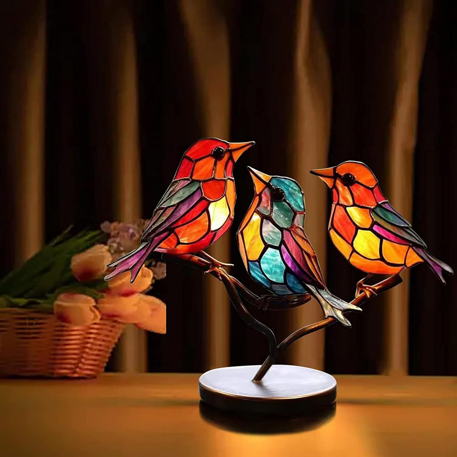 Stained Glass Bird Table Lamp with LED Decorative Light