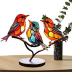 Stained Glass Bird Table Lamp with LED Decorative Light