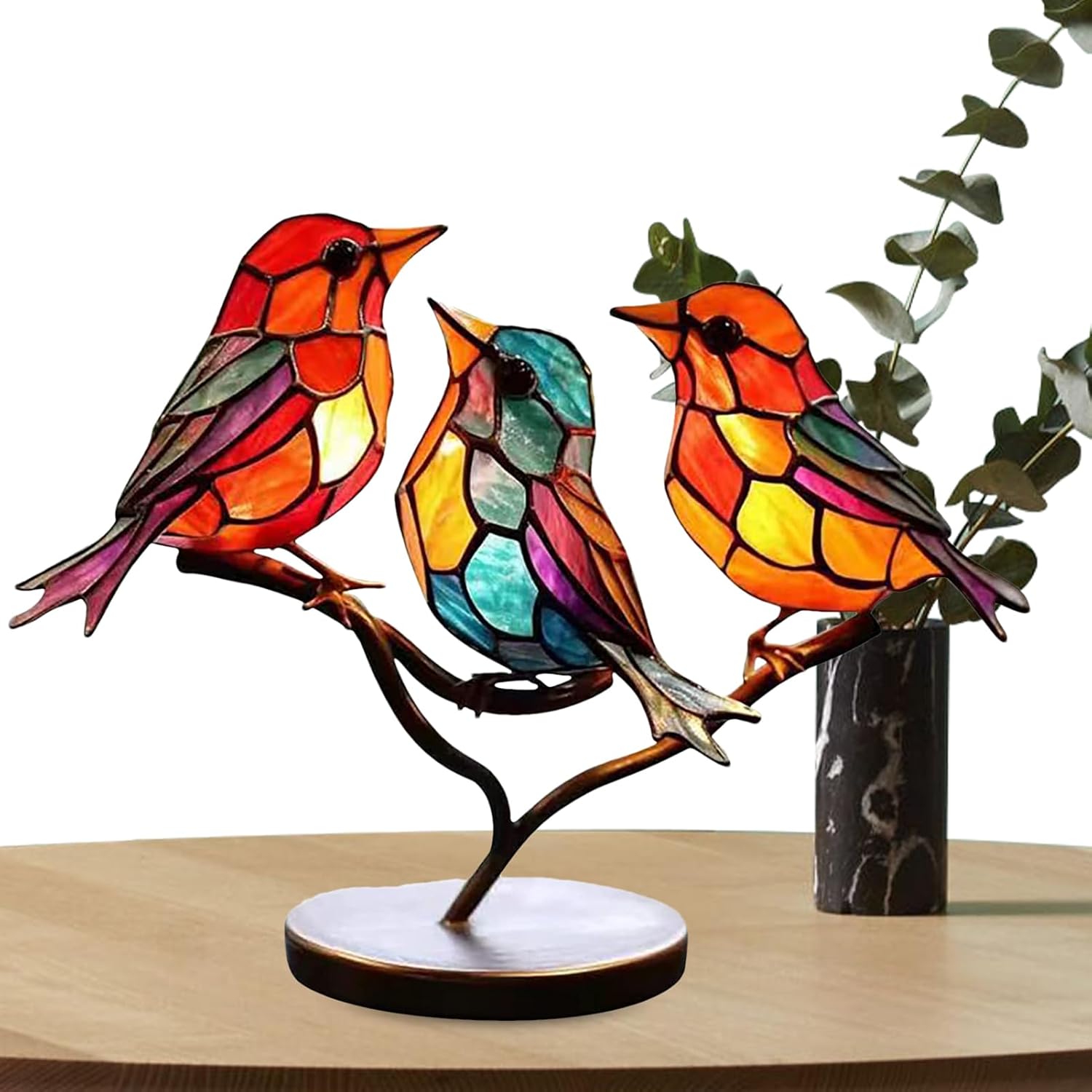 Stained Glass Bird Table Lamp with LED Decorative Light