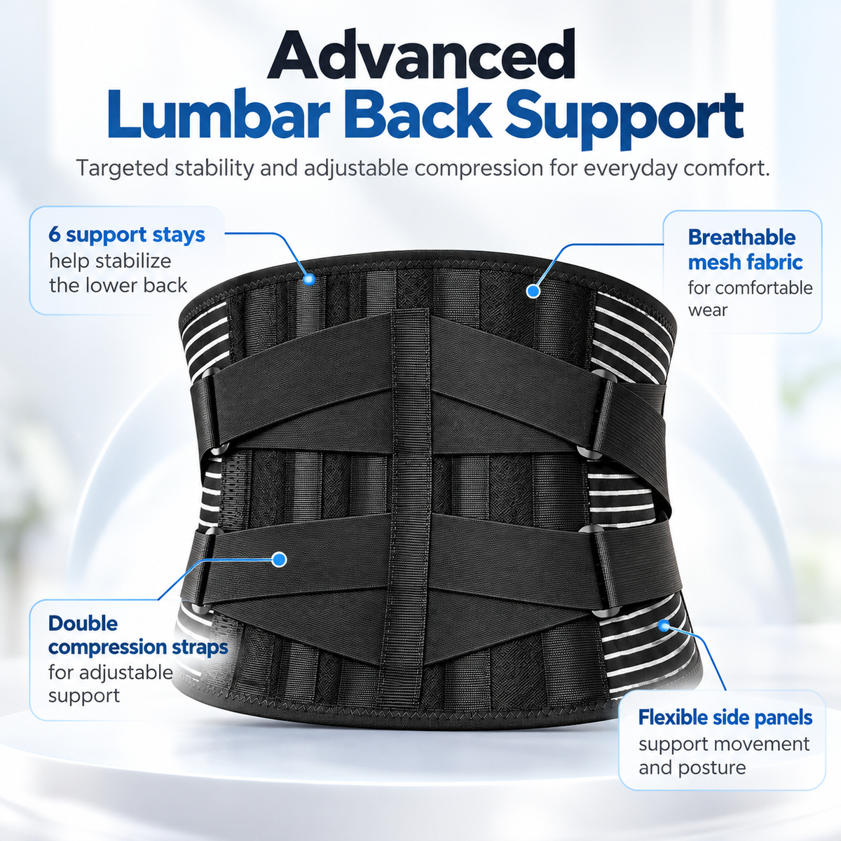 Lower Back Support Belt Lumbar Brace Spring Support Breathable