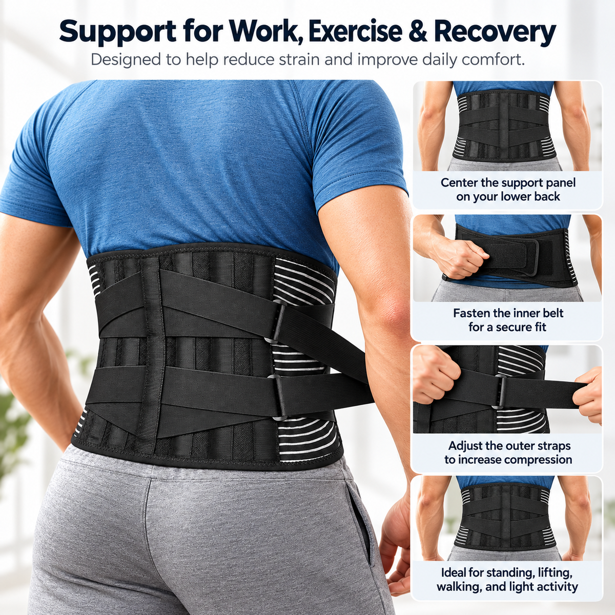 Lower Back Support Belt Lumbar Brace Spring Support Breathable