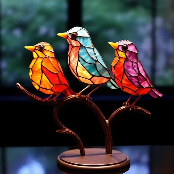 Stained Glass Bird Table Lamp with LED Decorative Light