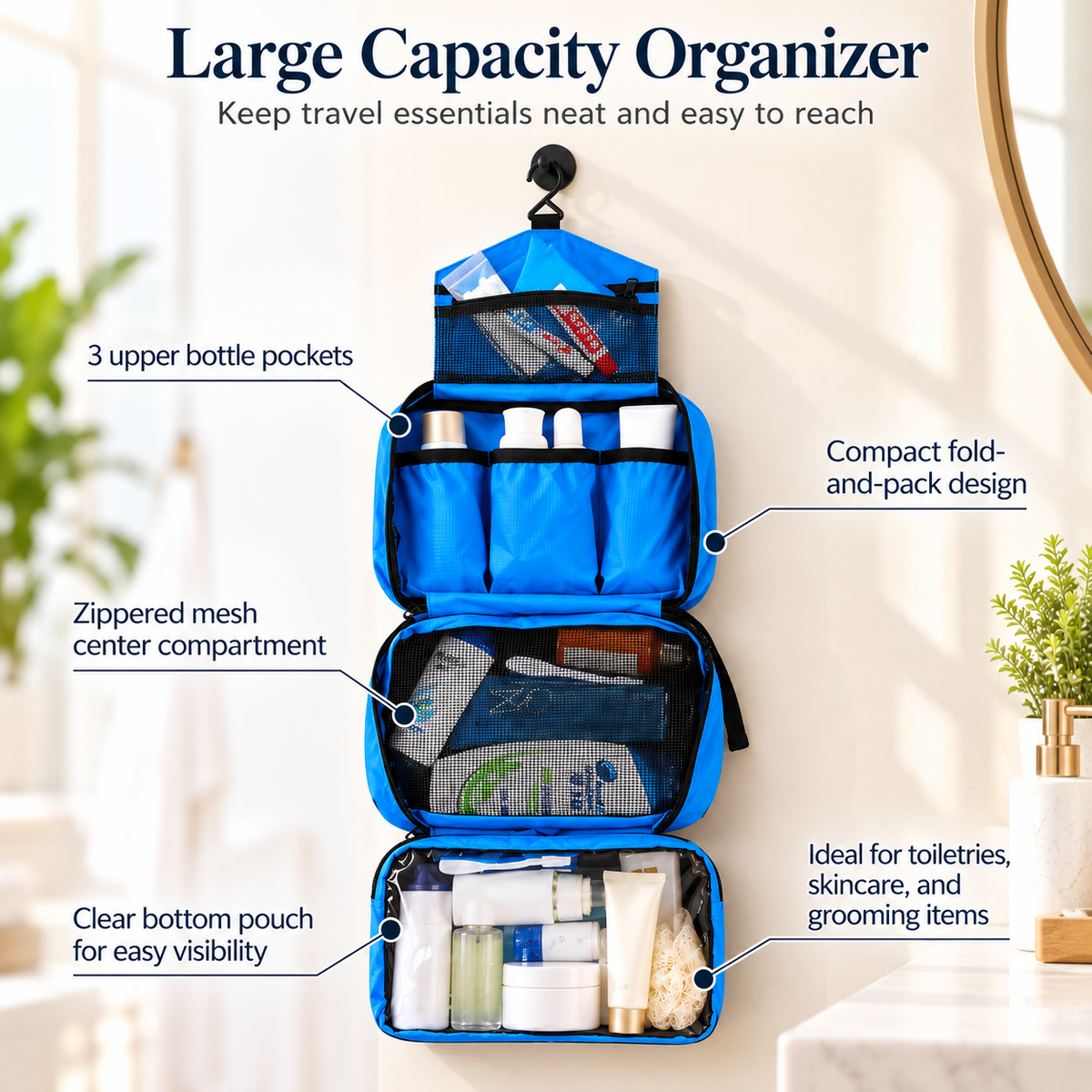 Large Waterproof Toiletry Bag Travel Wash Bag for Men and Women