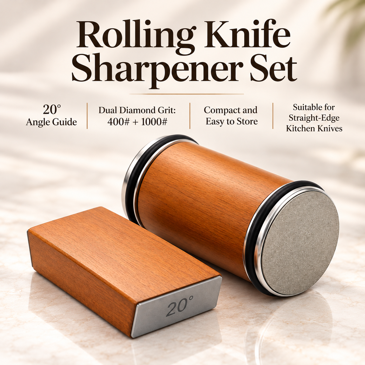 Diamond Sharpening Stone Set Magnetic Holder 15 and 20 Degree Knife