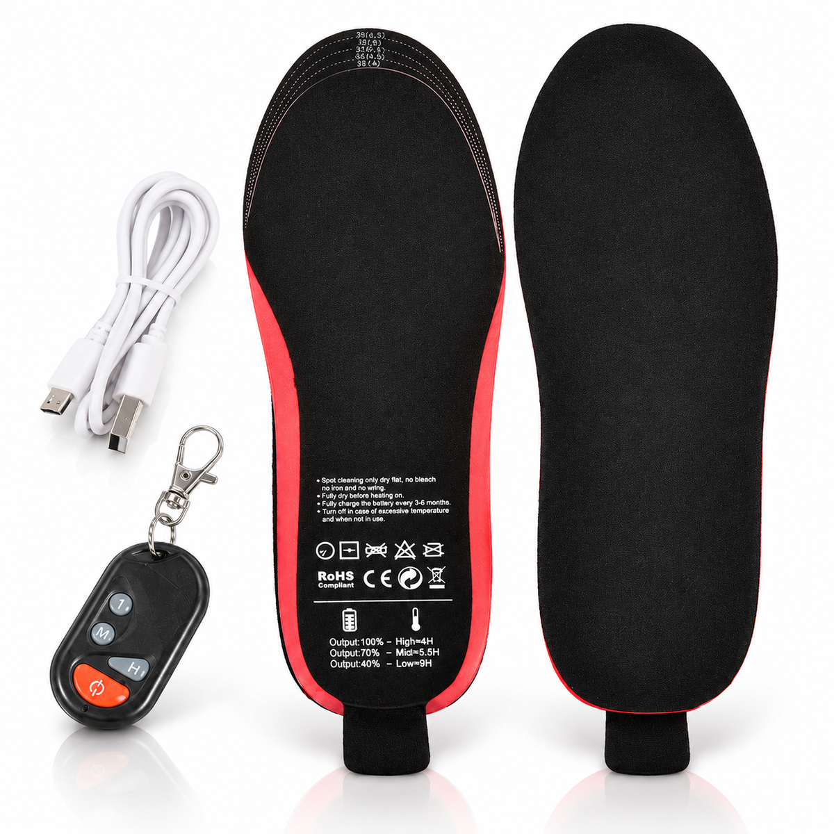 Rechargeable Heated Insoles Electric Foot Warmers Remote 3 Heat