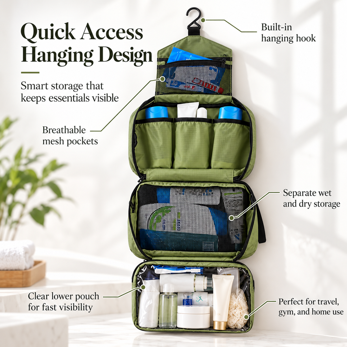 Large Waterproof Toiletry Bag Travel Wash Bag for Men and Women