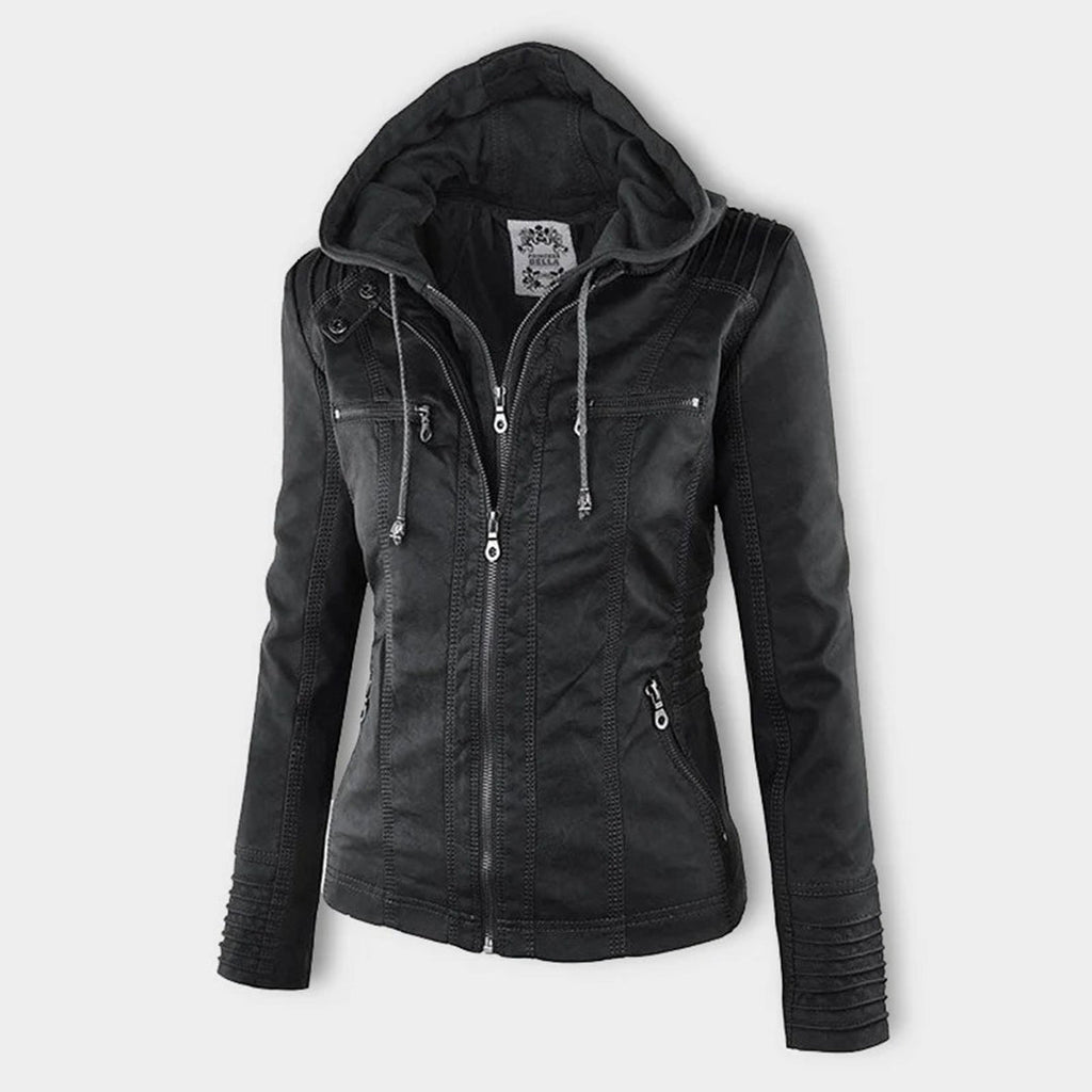 Women’s Hooded Faux Leather Jacket