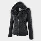 Women’s Hooded Faux Leather Jacket