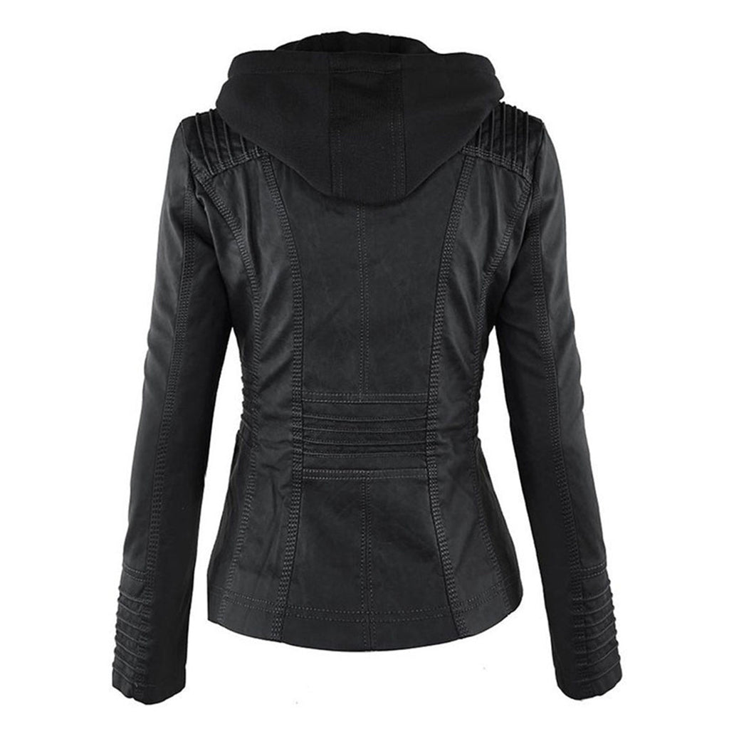 Women’s Hooded Faux Leather Jacket