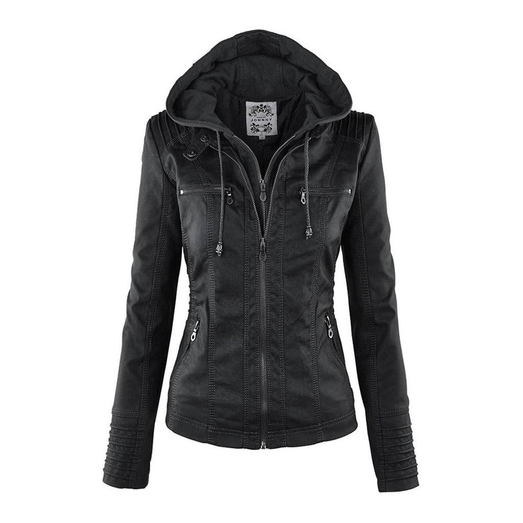 Women’s Hooded Faux Leather Jacket