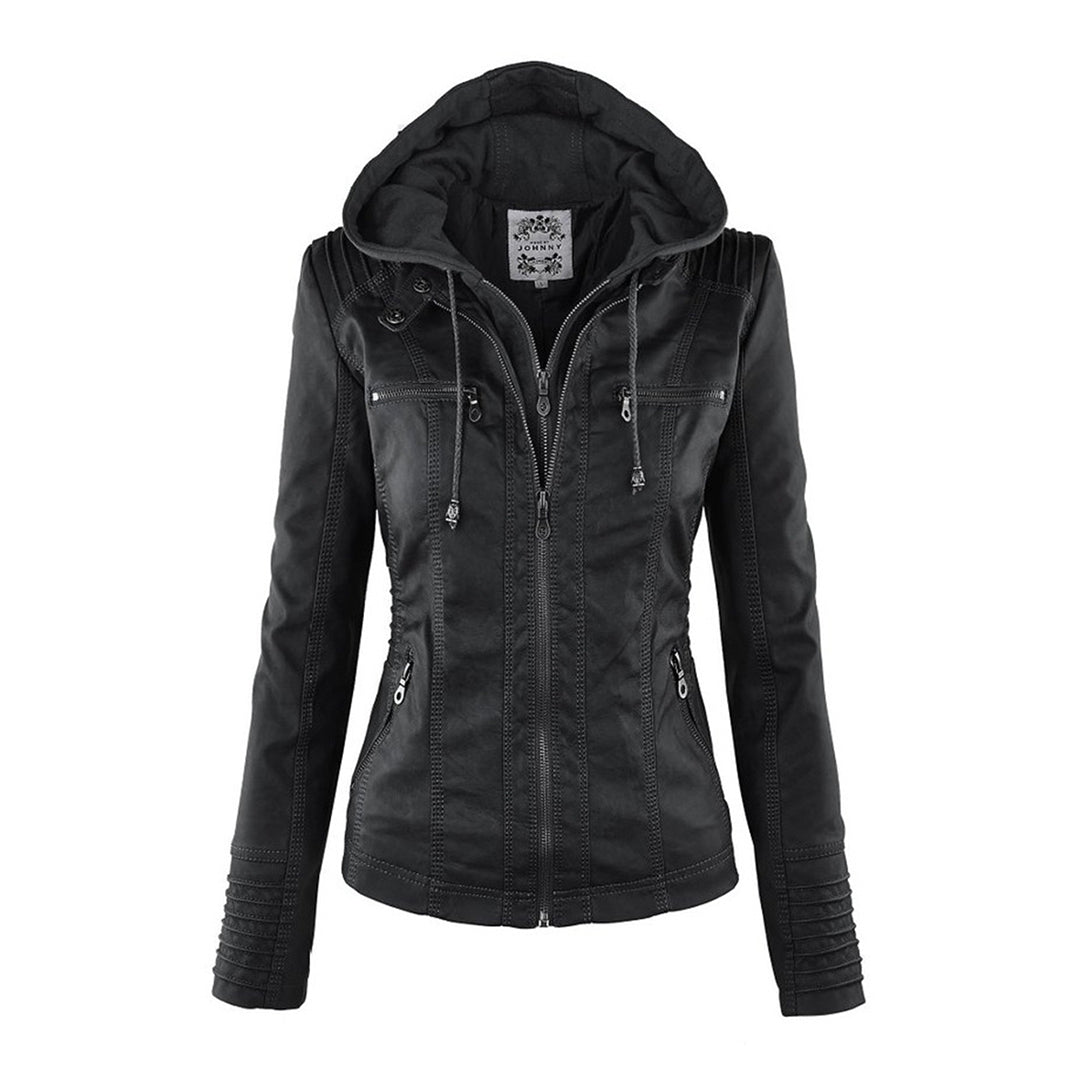Women’s Hooded Faux Leather Jacket