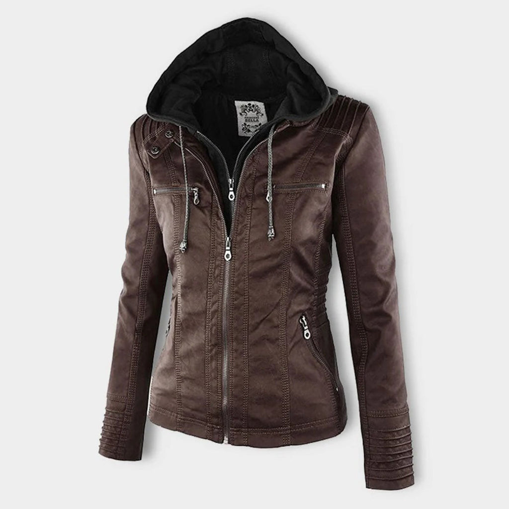Women’s Hooded Faux Leather Jacket