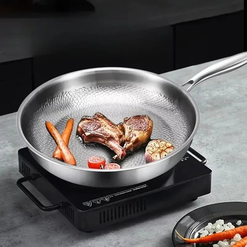 Stainless Steel Frying Pan with Honeycomb Surface