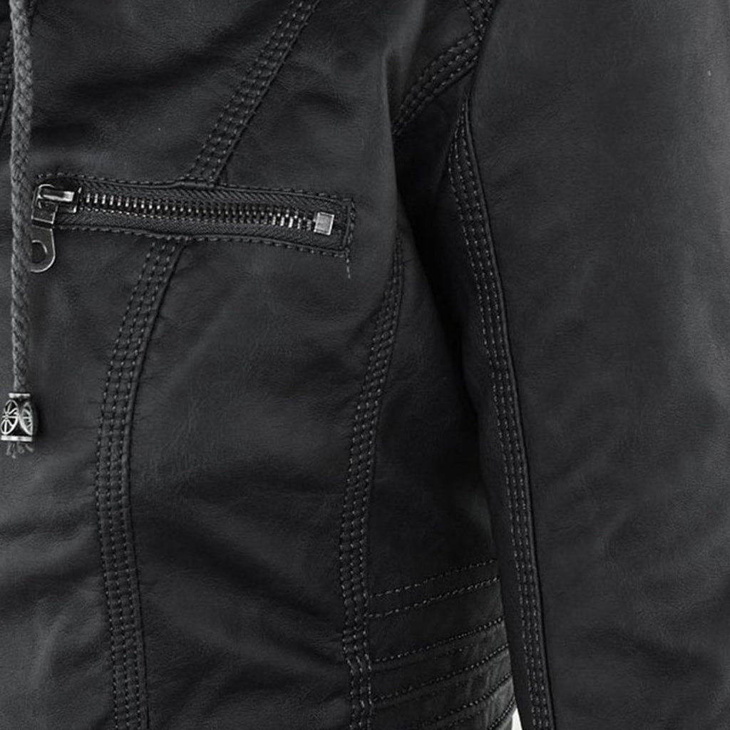 Women’s Hooded Faux Leather Jacket