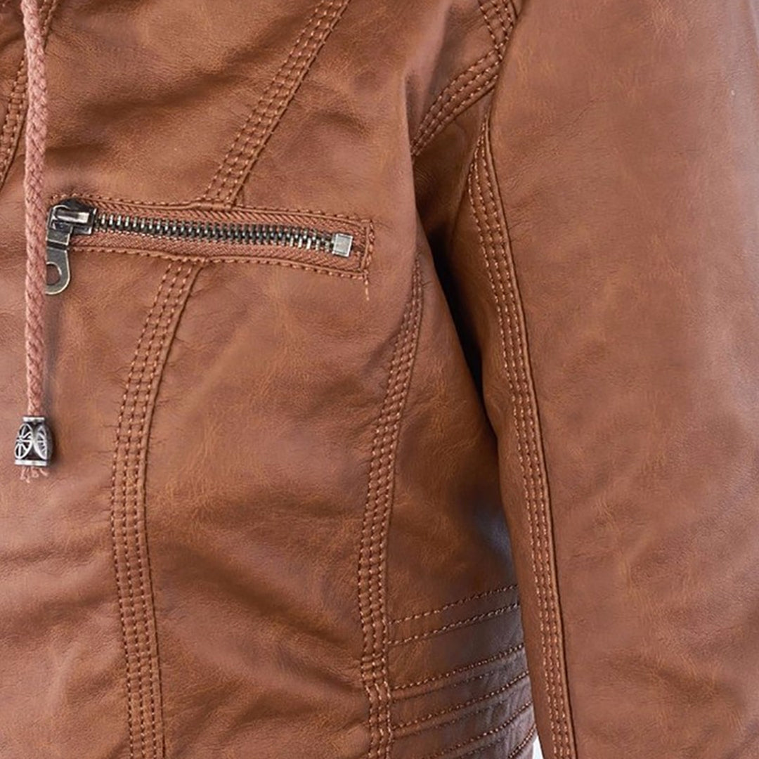 Women’s Hooded Faux Leather Jacket
