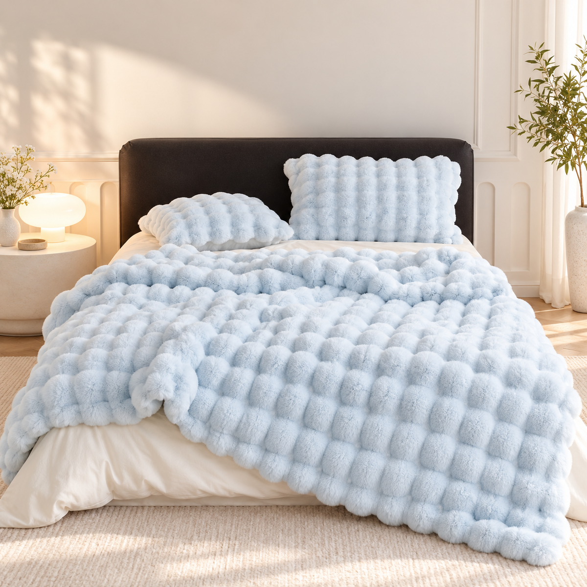 Bubble Faux Fur Throw Blanket Thick Fluffy Plush Bed and Sofa Blanket