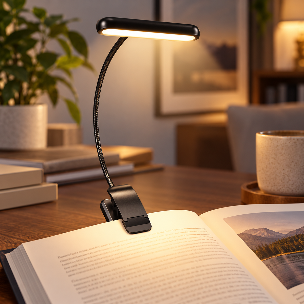 Clip On Book Reading Light USB Rechargeable Dimmable 3 Color LED Lamp