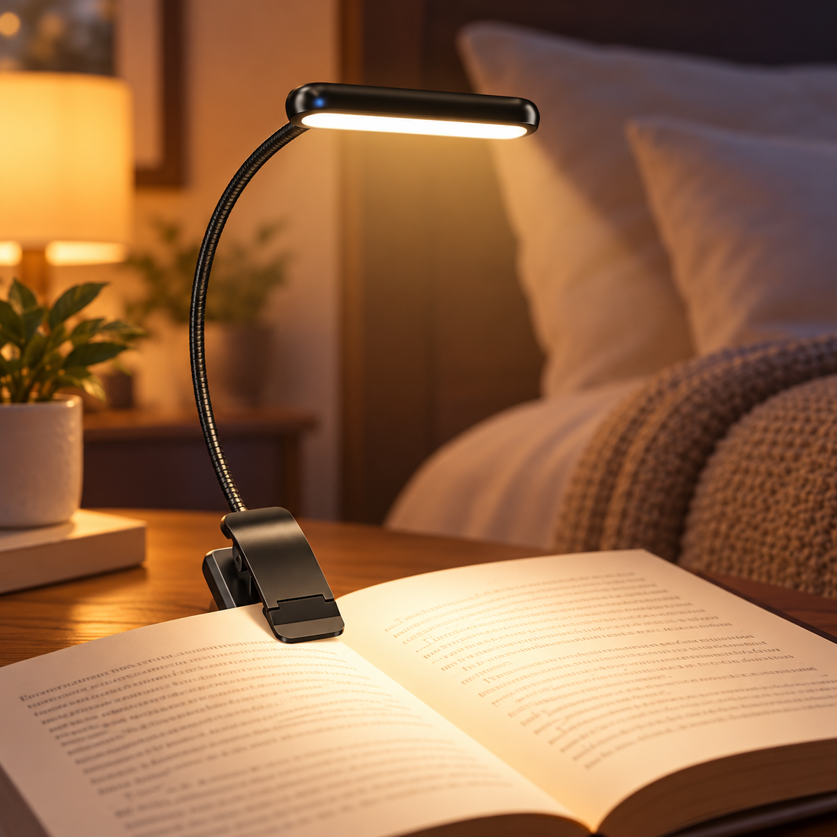 Clip On Book Reading Light USB Rechargeable Dimmable 3 Color LED Lamp
