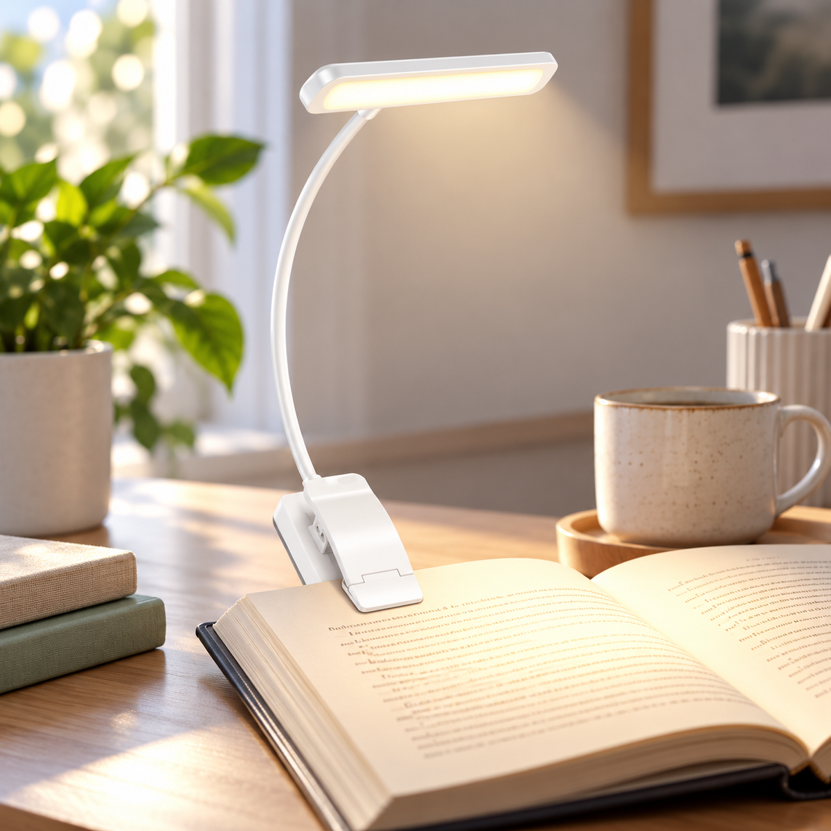 Clip On Book Reading Light USB Rechargeable Dimmable 3 Color LED Lamp
