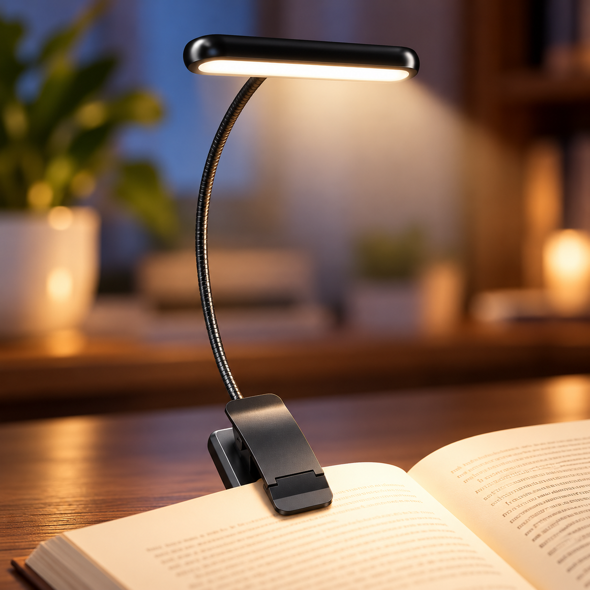 Clip On Book Reading Light USB Rechargeable Dimmable 3 Color LED Lamp