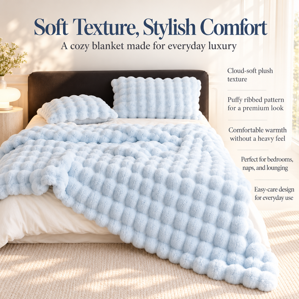 Bubble Faux Fur Throw Blanket Thick Fluffy Plush Bed and Sofa Blanket