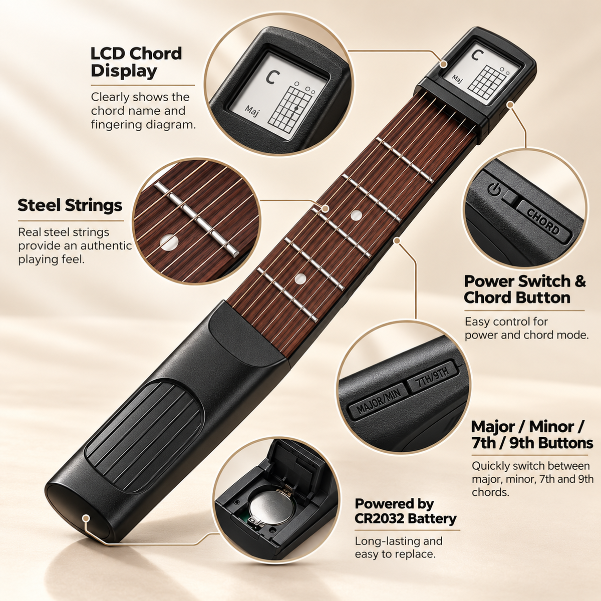 Pocket Guitar Chord Trainer Portable Silent Guitar Practice Tool