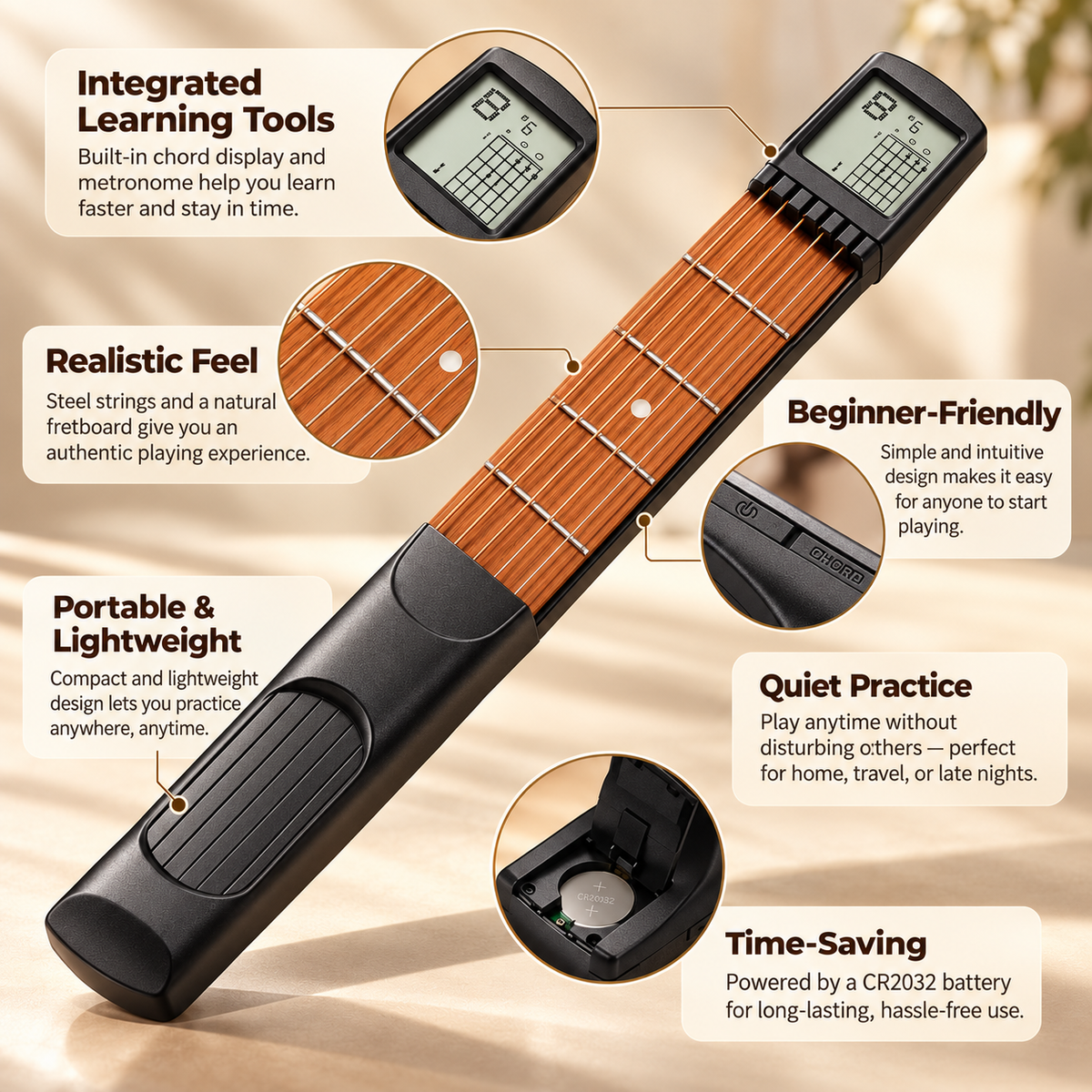 Pocket Guitar Chord Trainer Portable Silent Guitar Practice Tool