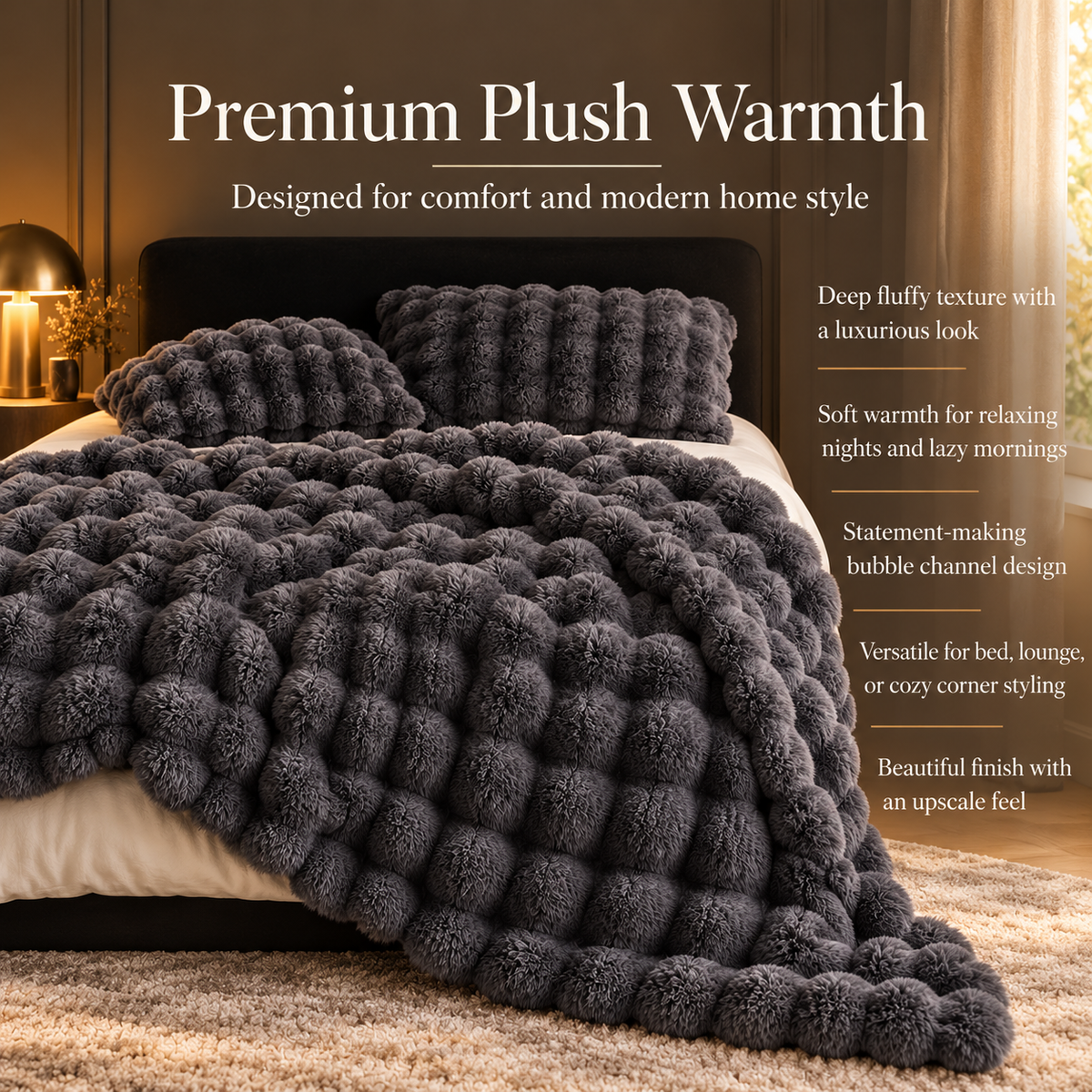 Bubble Faux Fur Throw Blanket Thick Fluffy Plush Bed and Sofa Blanket