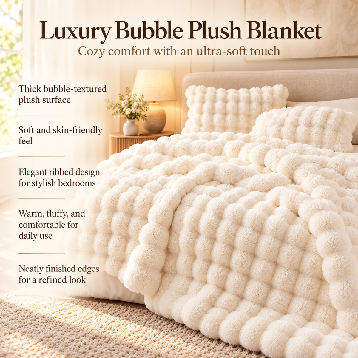 Bubble Faux Fur Throw Blanket Thick Fluffy Plush Bed and Sofa Blanket