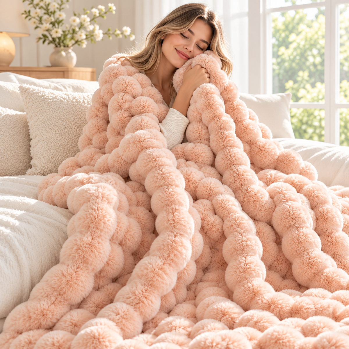 Bubble Faux Fur Throw Blanket Thick Fluffy Plush Bed and Sofa Blanket