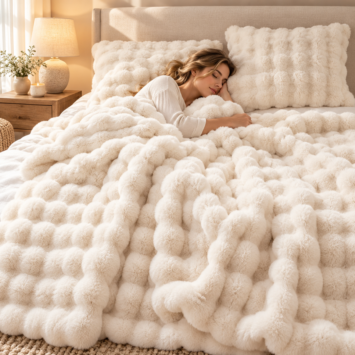 Bubble Faux Fur Throw Blanket Thick Fluffy Plush Bed and Sofa Blanket