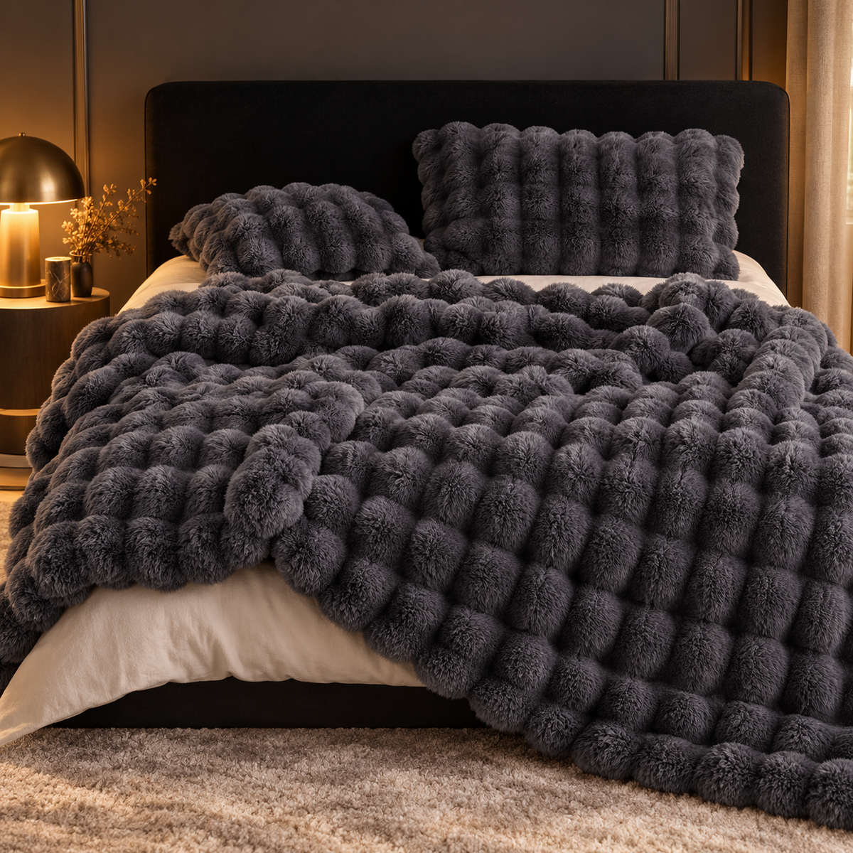 Bubble Faux Fur Throw Blanket Thick Fluffy Plush Bed and Sofa Blanket